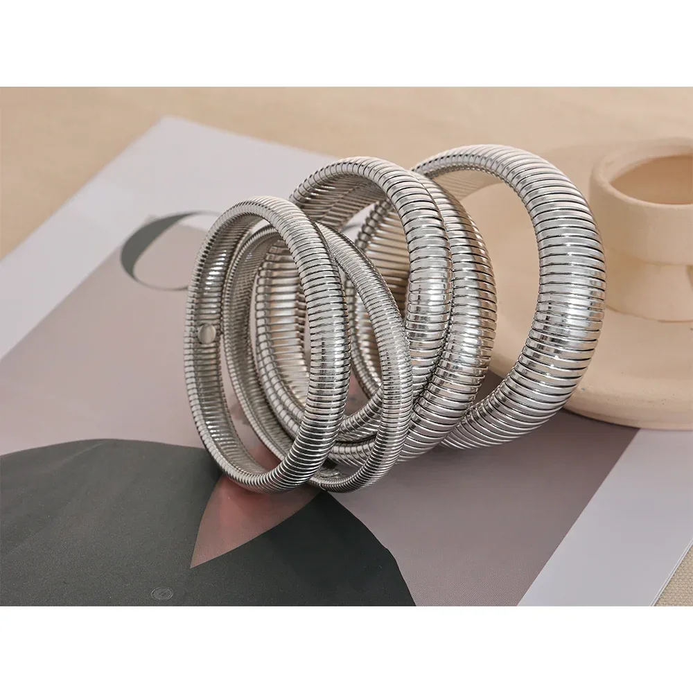 Stainless Steel Elastic Thick Metal Bracelet Bangle - ShopHub