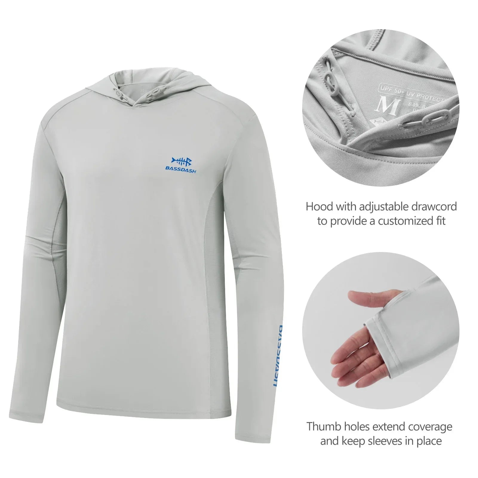 BASSDASH Men’s UPF 50+ Drawstring Fishing Hoodie