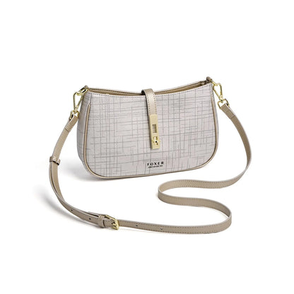 FOXER Cowhide Leather Women Baguette Shoulder Bag Light Luxury Ladies Crossbody Bag Fashion Sling Purse for Daily Dating Use