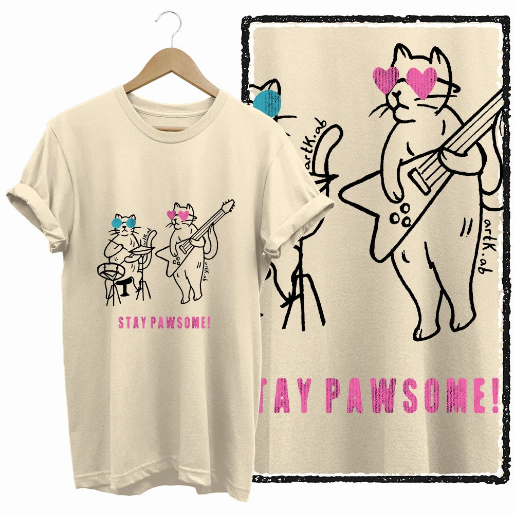 COOLMIND Beige Cat Graphic T-Shirt | Women's Relaxed Fit