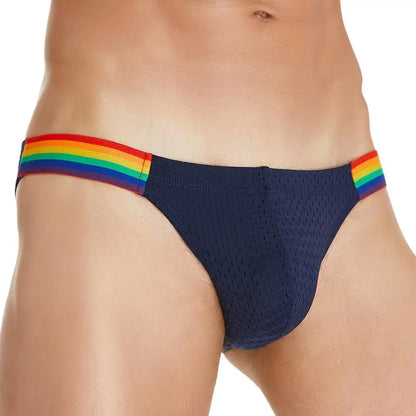 SEOBEAN Men's Breathable Underwear - Mesh Sexy Briefs with Rainbow Belt