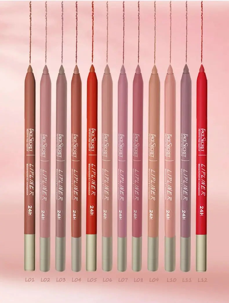 ShopHub NZ Face Secret 12 Colour Lipliner makeup set with vibrant lipliner pencils in various shades, displayed on a white background.