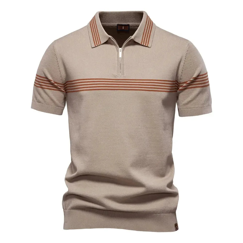 Men's Slim Fit Solid & Striped Business Casual Polo Shirts - ShopHub