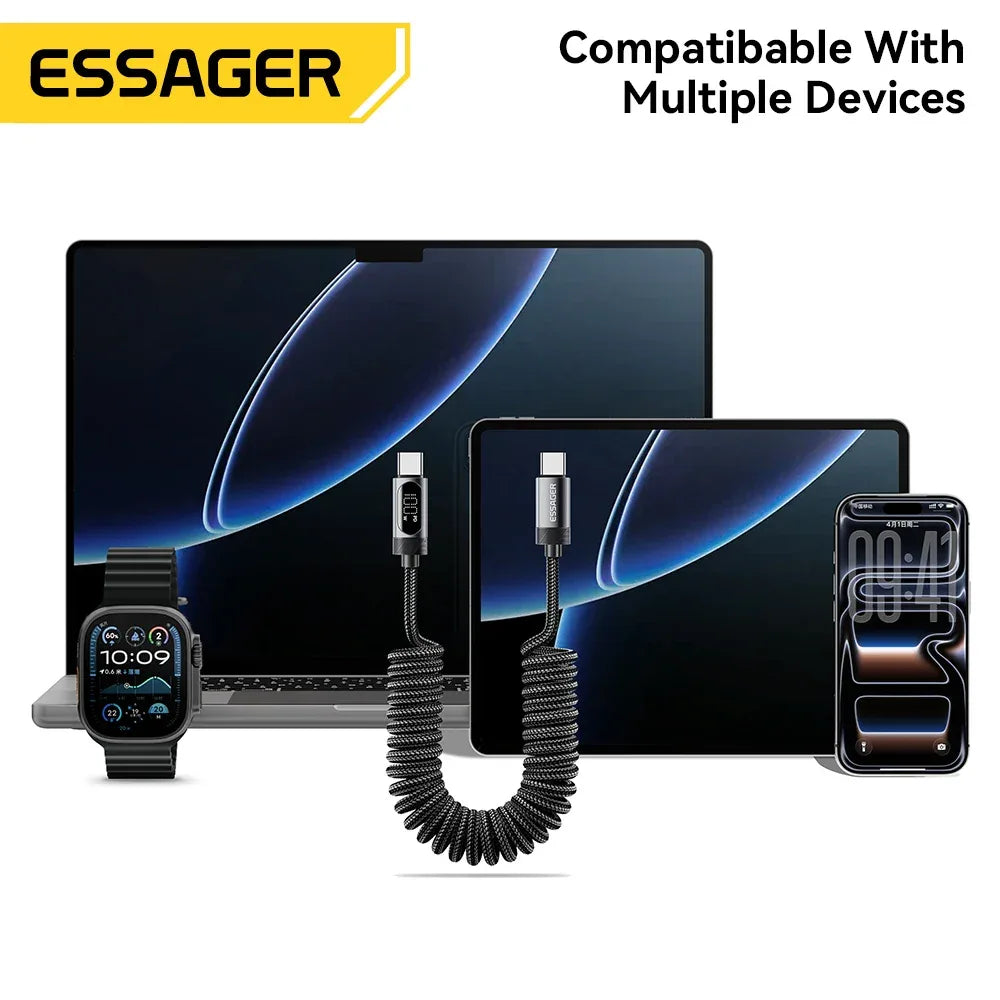 Essager 100W Car Spring Type C Cable - ShopHub