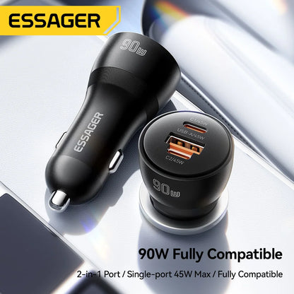 Essager 90W Dual-Port USB Type-C Car Charger with 45W PD Fast Charging