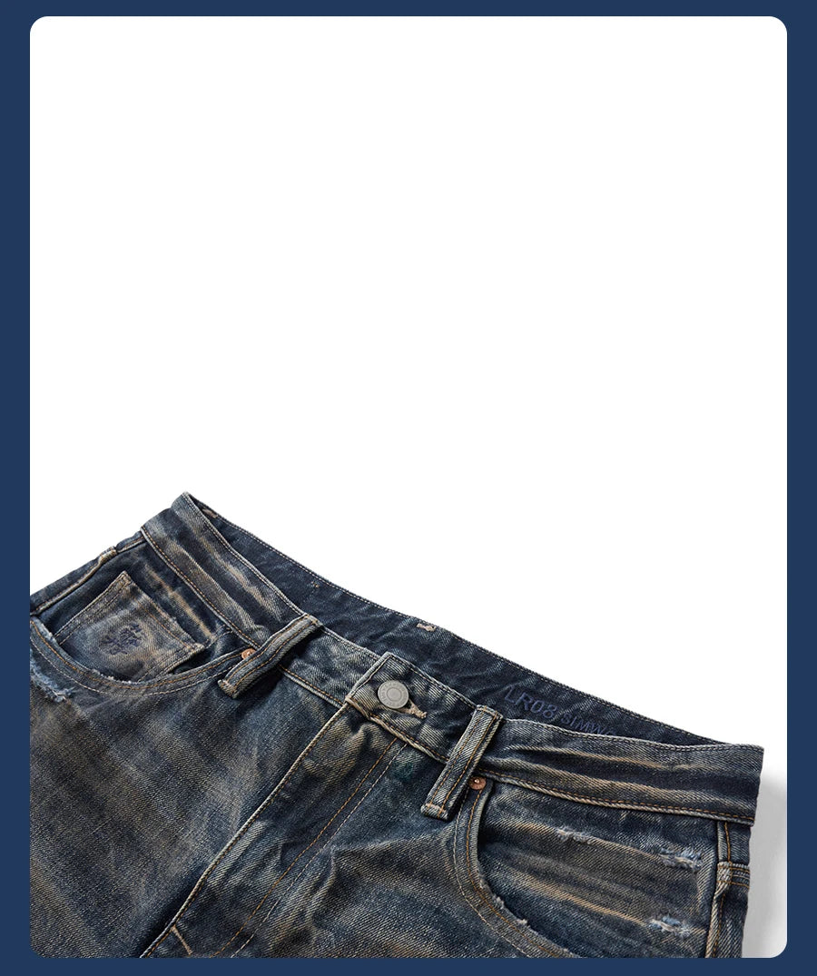 SIMWOOD High Standard Vintage Washed Selvedge Ripped Jeans