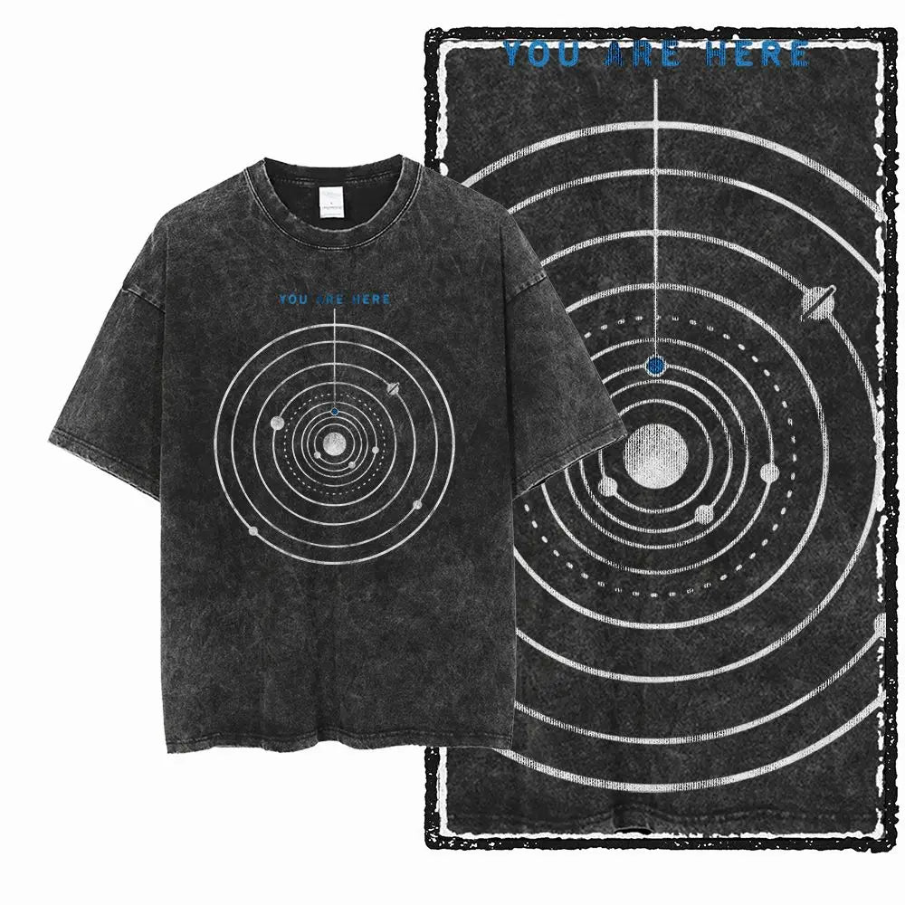 G44 Exclusive 100% Cotton Men's Big Size Space Graphic T-shirt | Acid Washed Streetwear Cool O-neck Men's Tee Tshirt