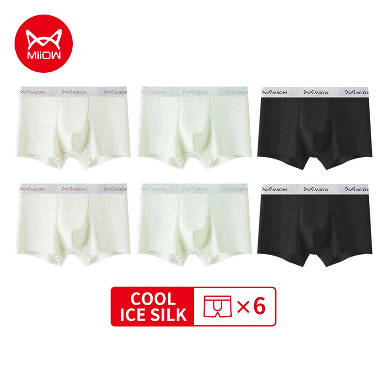 MiiOW 6Pcs Men's Summer Ice Silk Boxers - Antibacterial Breathable Mesh Underwear