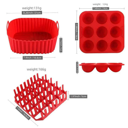 Premium Square Silicone Air Fryer Set, 9-Hole Cake Mold & Pan, Non-Stick Reusable Liner for Oven, Dishwasher Safe