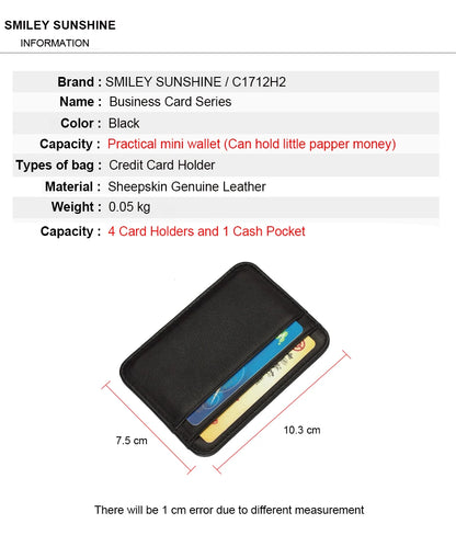 Genuine Leather Card Holder Slim Business Card ID Holder Credit Card Case Thin Small Wallet for Men Cardholder Sticker Black