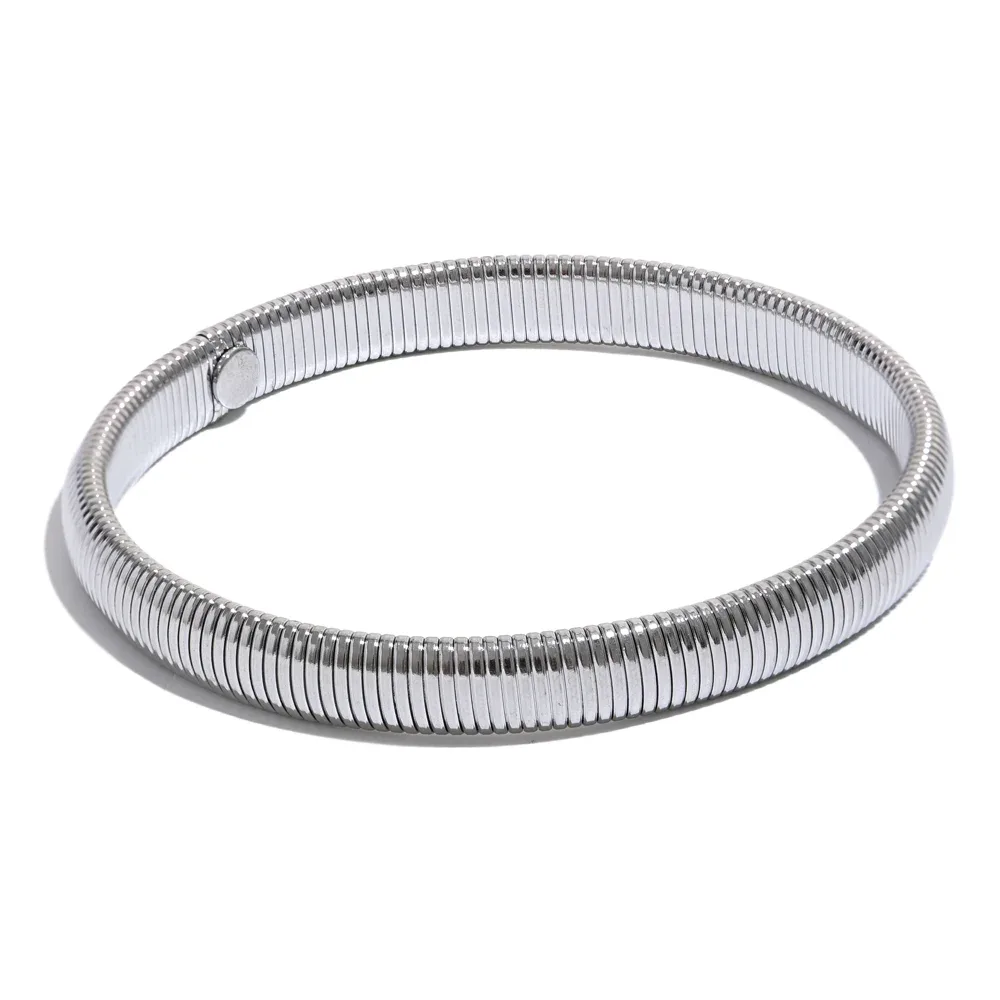 Stainless Steel Elastic Thick Metal Bracelet Bangle - ShopHub