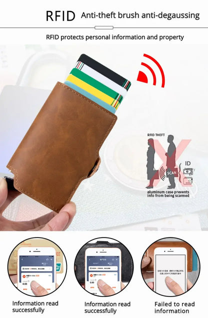 Split Leather Mens Slim Card Holder Wallet with Money Clip RFID Blocking Pop Up Credit Cardholder Minimalist Wallets for Men