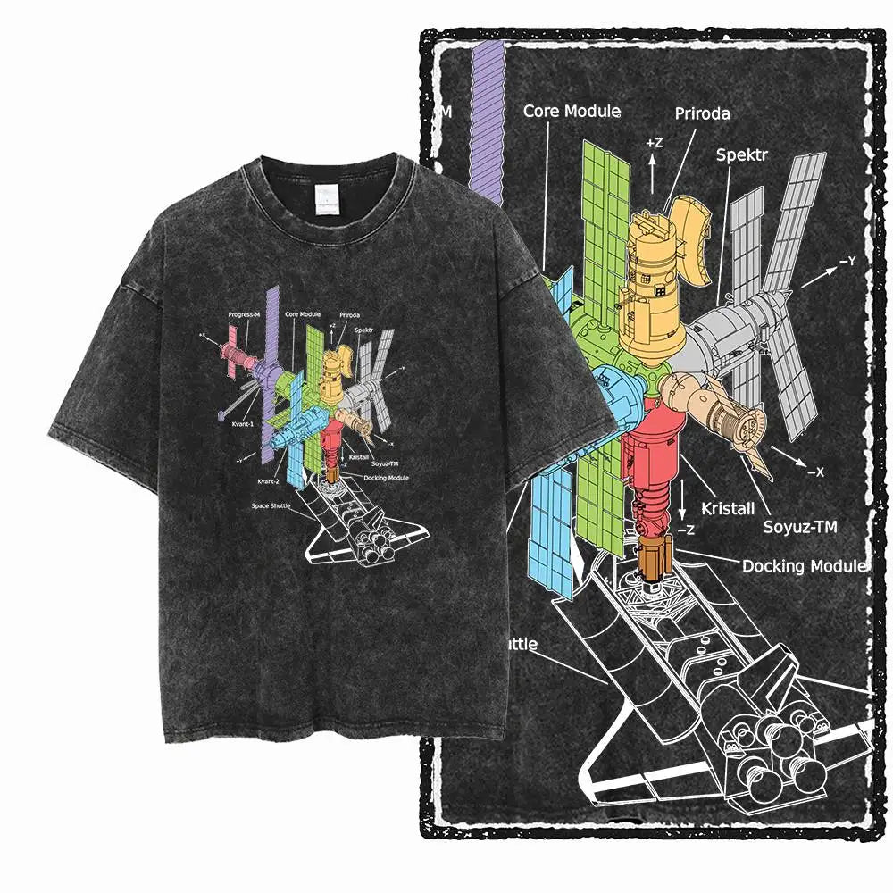 G44 Exclusive 100% Cotton Men's Big Size Space Graphic T-shirt | Acid Washed Streetwear Cool O-neck Men's Tee Tshirt