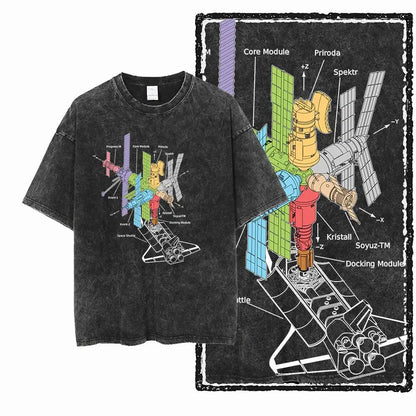G44 Exclusive 100% Cotton Men's Big Size Space Graphic T-shirt | Acid Washed Streetwear Cool O-neck Men's Tee Tshirt