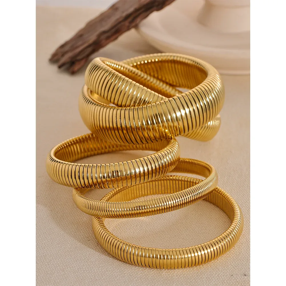 Stainless Steel Elastic Thick Metal Bracelet Bangle - ShopHub