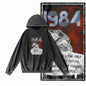 1984 Graphic Acid-Washed Black Streetwear Hoodie