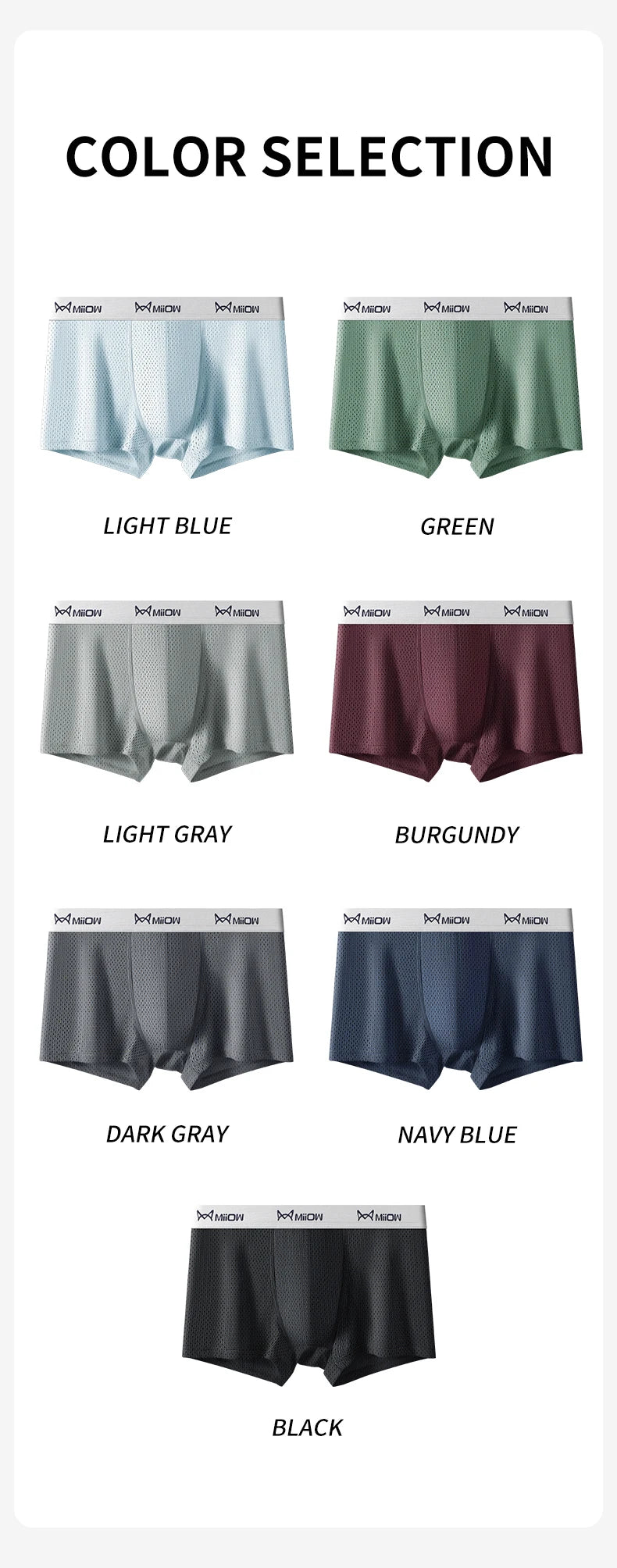 MiiOW Men's Ice Silk Underwear 4Pcs Breathable Mesh Boxers Antibacterial Crotch