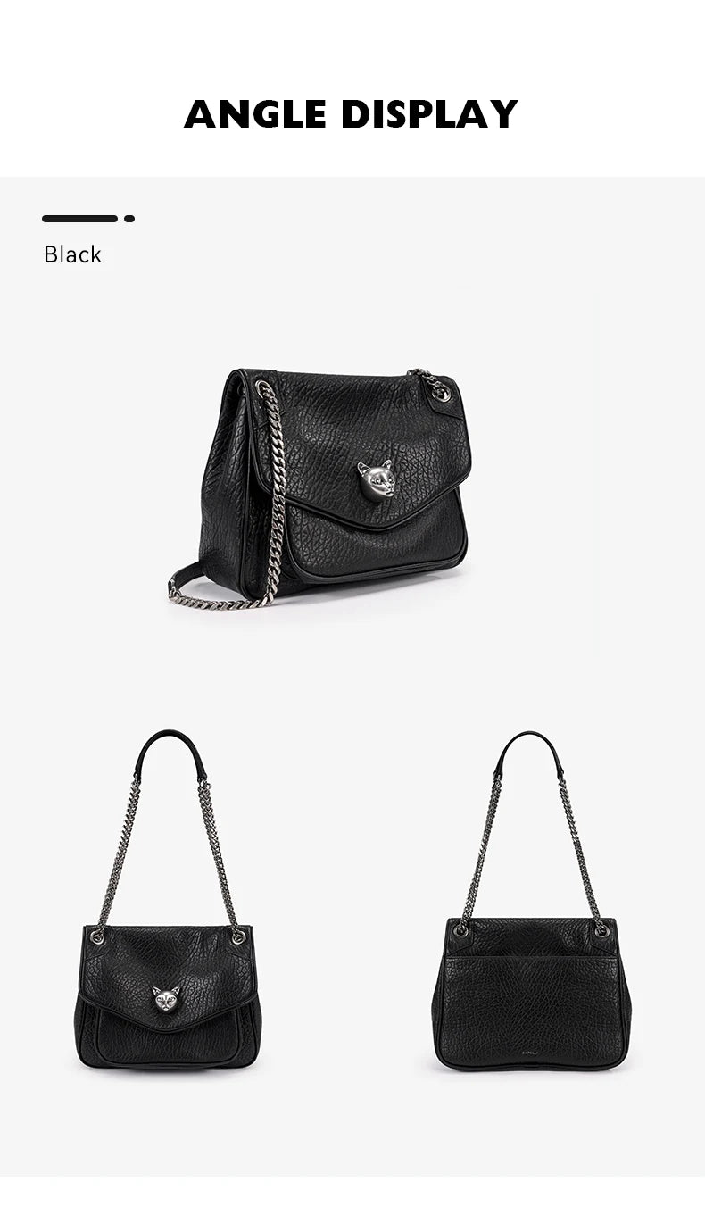 BAFELLI Chained Genuine Leather Satchel Bag