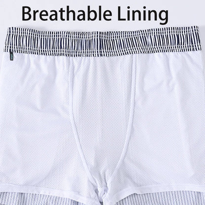 Men's boardshorts by ShopHub NZ featuring classic print, elastic waist, and 2-in-1 design, suitable for beach and swimwear activities.