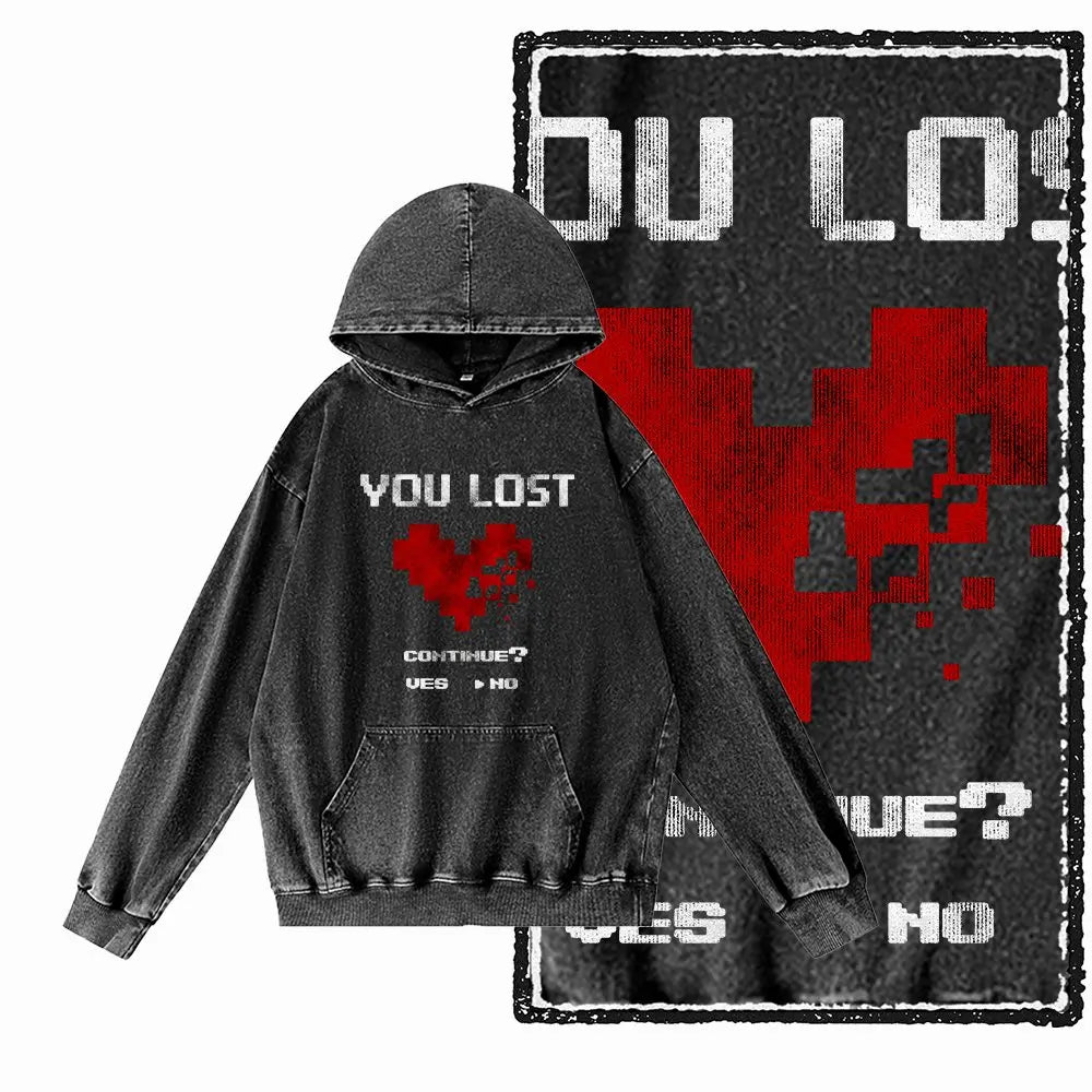 COOLMIND G25 Vintage Print Acid-Washed Black Hoodie