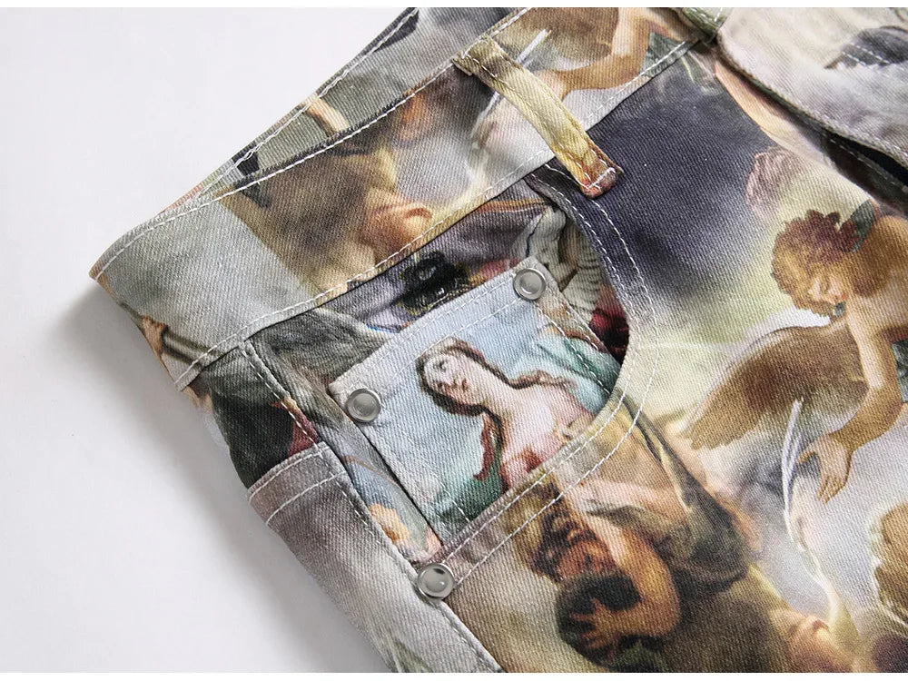 Men’s Classical Painting Print Jeans - ShopHub