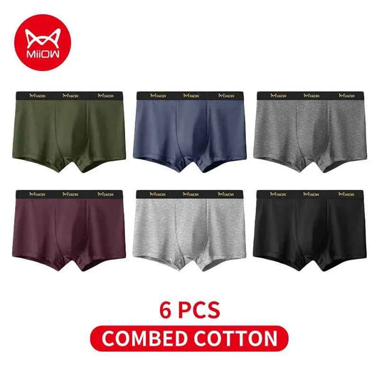 MiiOW 6Pcs Men's Cotton Underwear - Soft Antibacterial Breathable Boxer Briefs with Cotton Crotch