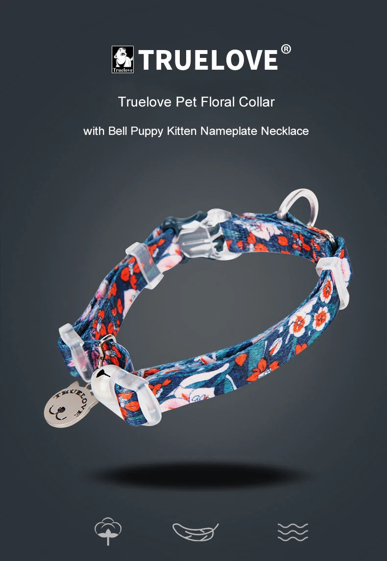 Truelove Pet Floral Collar with Bell Puppy Kitten Nameplate Necklace Cat and Dog Pet Supplies British Shorthair ChihuahuaTLC5312
