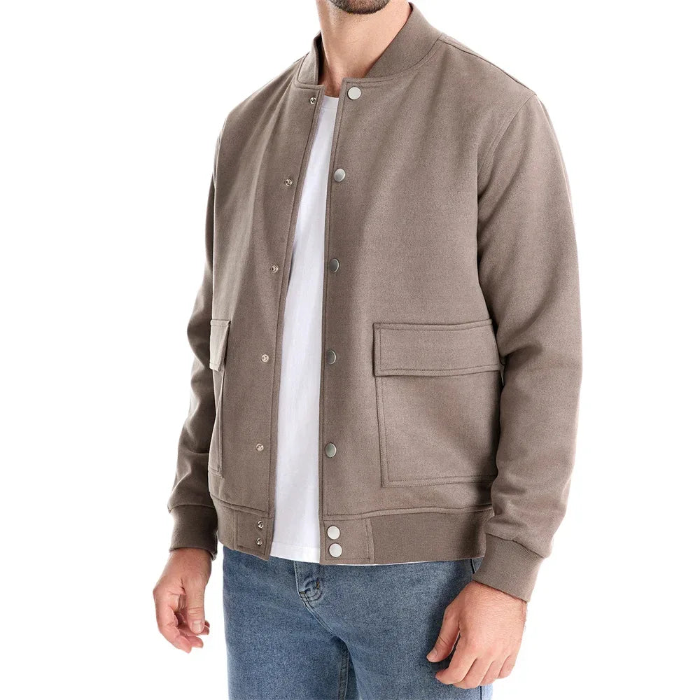AIOPESON Suede Button-Up Bomber Jackets - ShopHub