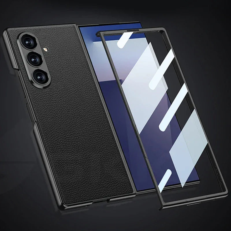 Luxury Plain PU Leather Case for Samsung Galaxy Z Fold 7 - ShopHub