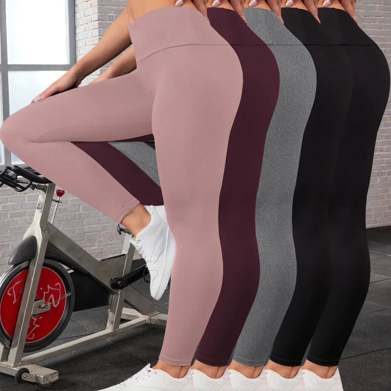 5-Pack of Women's High-Waisted Workout Leggings (various sizes and colours available) Habicare