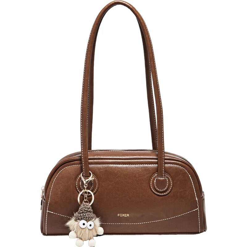 FOXER New Large Capaci Women's Handbag PU Leather Simple Retro Single Underarm Bag for Female Casual Commuting Pillow Bag Purse