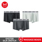 MiiOW 3Pcs Men's Breathable Underwear Ice Silk 10A Antibacterial Boxershorts with 101 Massage Beads