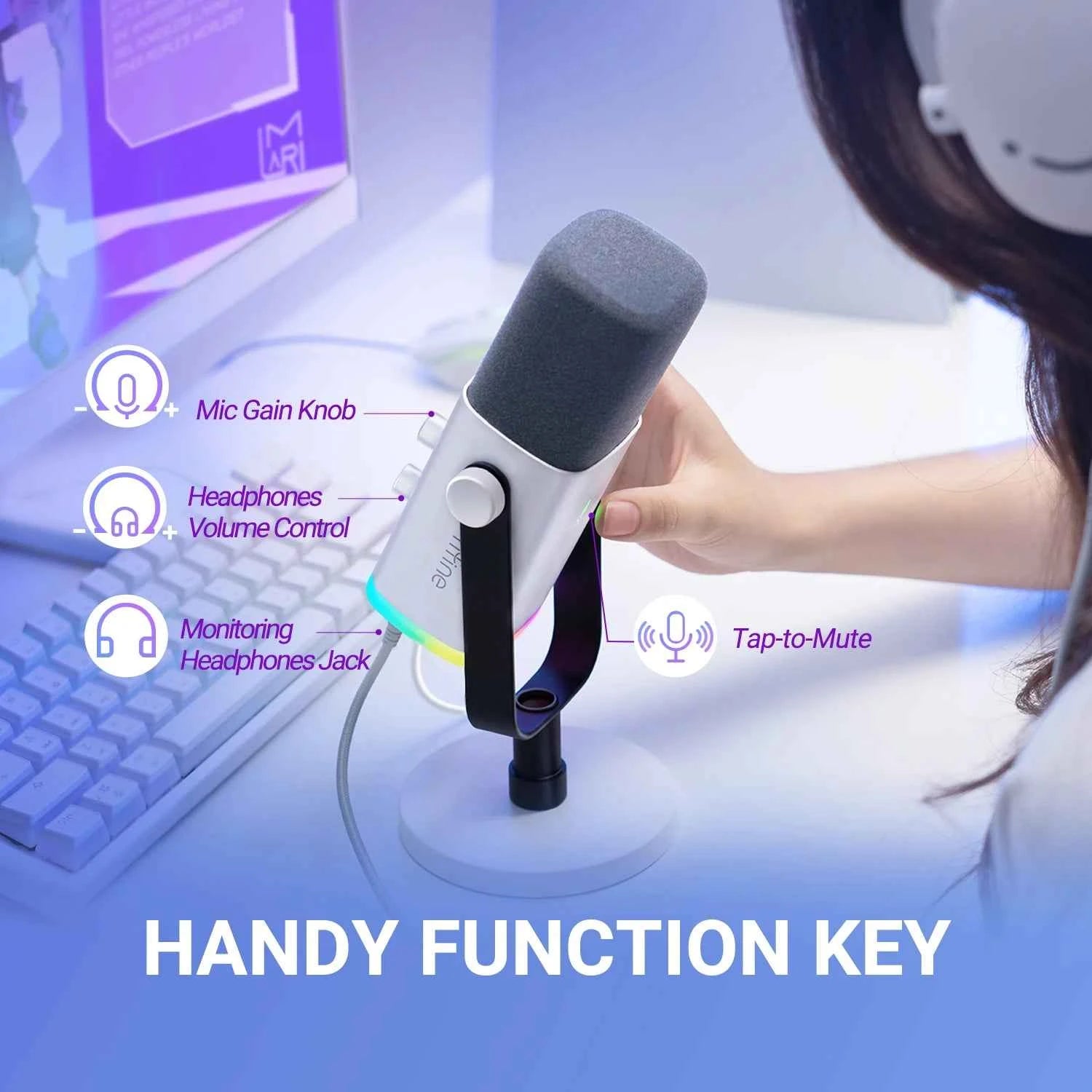 FIFINE XLR/USB Dynamic Microphone with Headphone Jack/RGB/Mute,MIC for Recording Streaming Gaming PS4/PS5 Ampligame AM8W