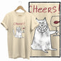 COOLMIND 100% Cotton Beige Cat Print Exclusive Graphic Women T Shirt Big Size Loose Cotton Cat Lover Women T Shirt Lovely Cat Te