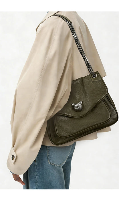 BAFELLI Chained Genuine Leather Satchel Bag