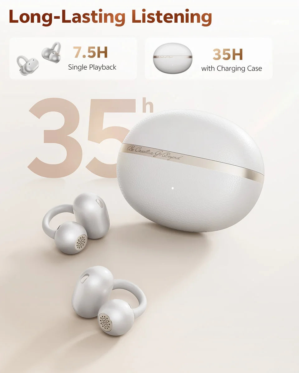 QCY CT06 Open Ear Wireless Earbuds with 4-Mic Calls and Bass Boost - Bluetooth 6.0 Clip-On Sports Headphones with 35 Hours Playtime - ShopHub