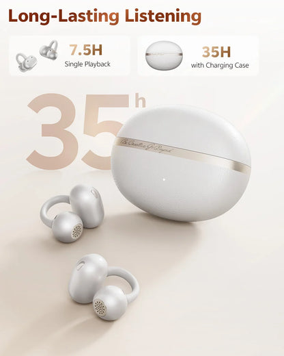 QCY CT06 Open Ear Wireless Earbuds with 4-Mic Calls and Bass Boost - Bluetooth 6.0 Clip-On Sports Headphones with 35 Hours Playtime - ShopHub
