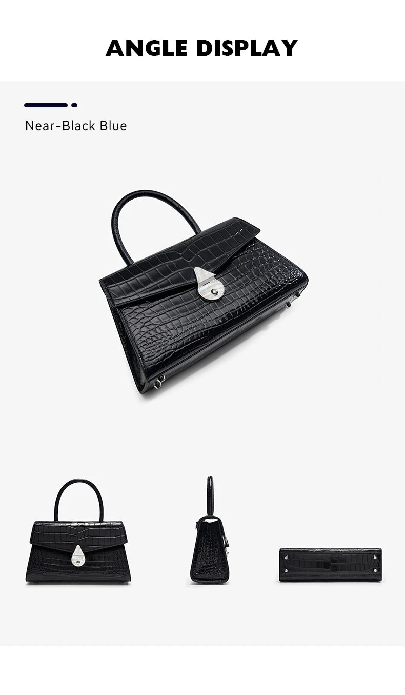 BAFELLI Crocodile-Pattern Leather Shoulder Bag