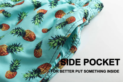 Men's summer swimming shorts by ShopHub NZ with polyester mesh lining, adjustable waist, printed design, and front pockets.