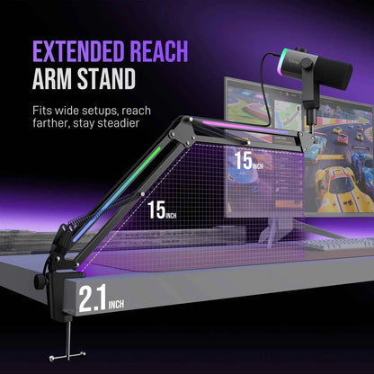 FIFINE AM8PROT Gaming Microphone Kit with Boom Arm, Dynamic XLR/USB Streaming Mic with RGB Light & Tap-to-Mute & Mix Control