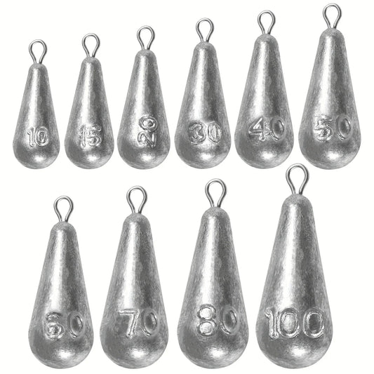 Teardrop Fishing Sinkers – Lead Weights for Bass (10 Sizes) Habicare