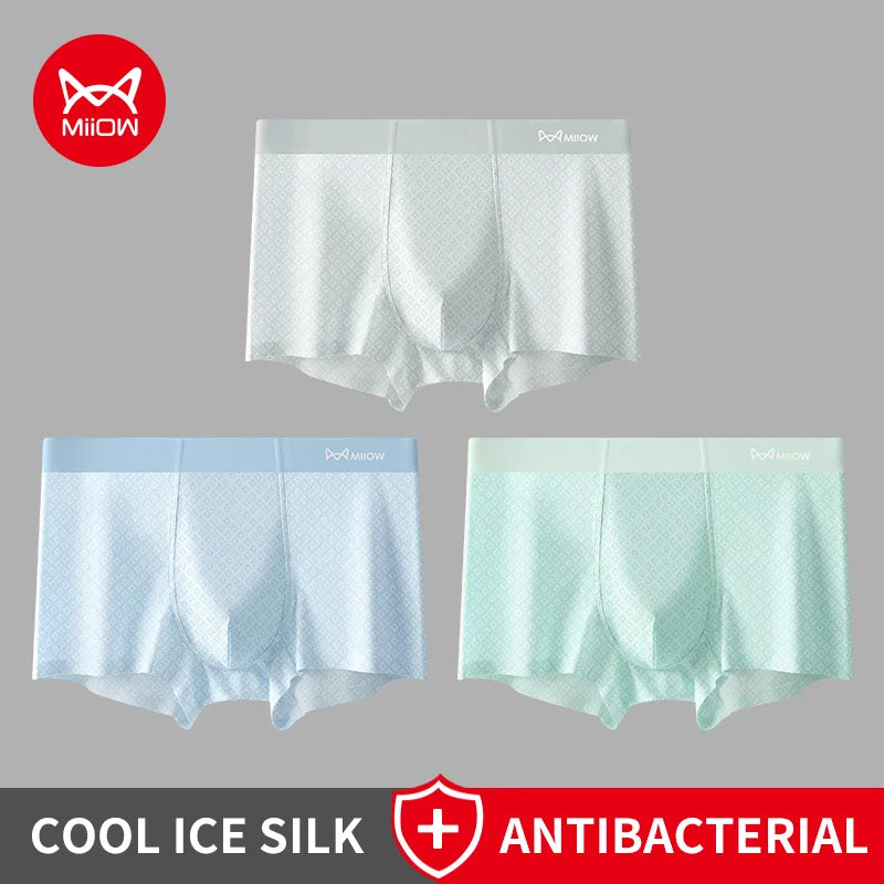 MiiOW Men's Ice Silk Boxer Briefs - 3Pcs Antibacterial Breathable Underwear