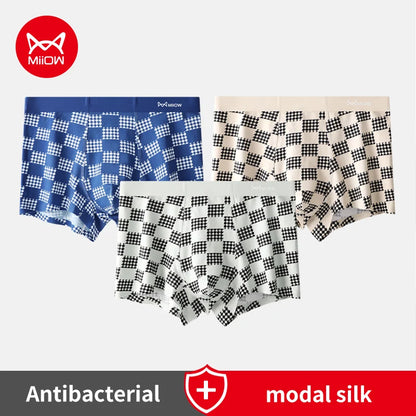 MiiOW Men's Antibacterial Boxer Shorts - 3Pcs Modal Cotton Underwear