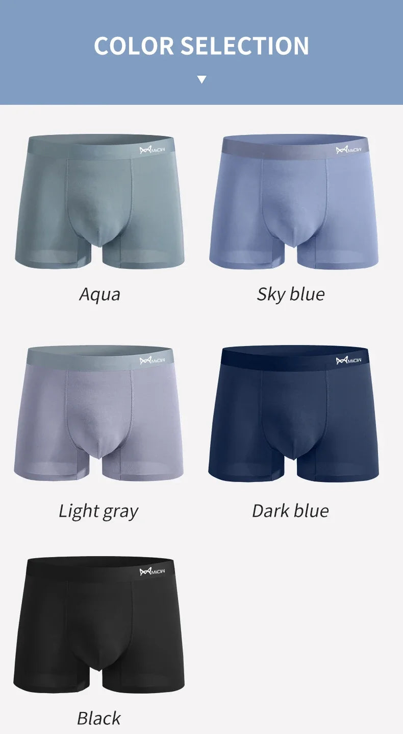 MiiOW Men's Modal Underwear - 3Pcs Graphene Antibacterial Boxer with Seamless Cuffs