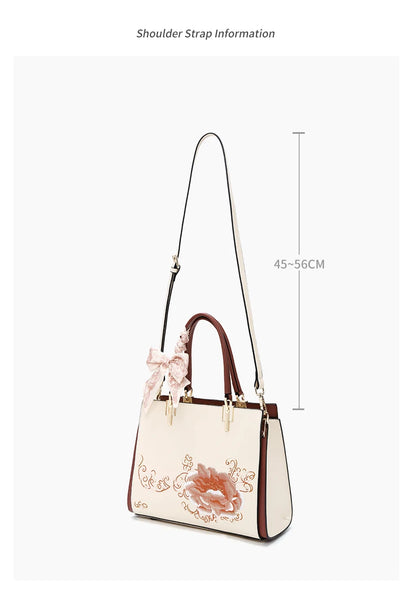FOXER Luxury Embroidery Women's Handbag Split Leather Elegant Lady Tote Bag Chinese Style Shoulder Bag Best Mother's Day Gift