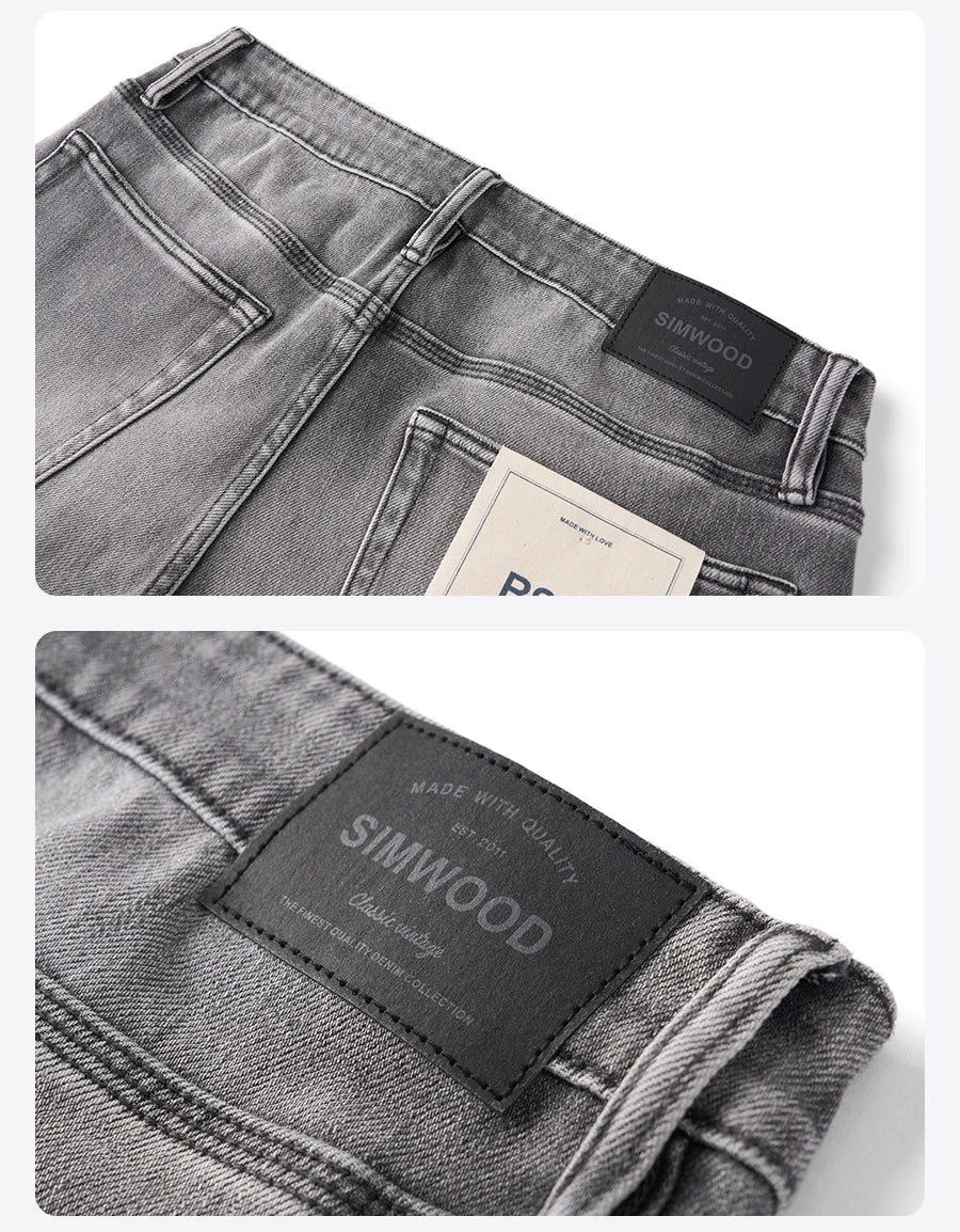SIMWOOD【CT03/RS04】13.4OZ  Enzyme Washed Jeans Men 4-Way Stretch Denim Pants High Elastic