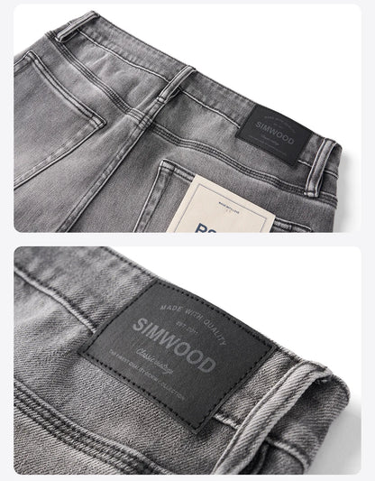 SIMWOOD【CT03/RS04】13.4OZ  Enzyme Washed Jeans Men 4-Way Stretch Denim Pants High Elastic