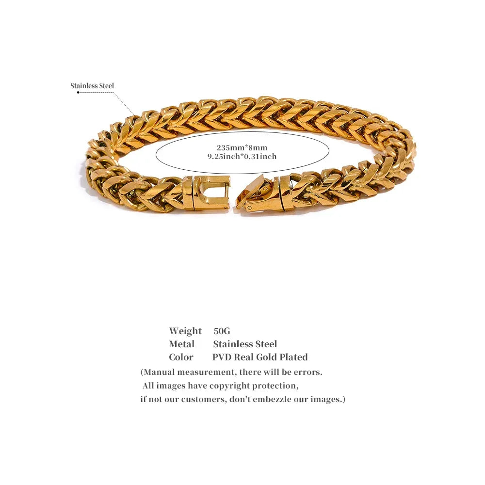 High-Quality Stainless Steel Round Cuban Chain Bracelet - ShopHub