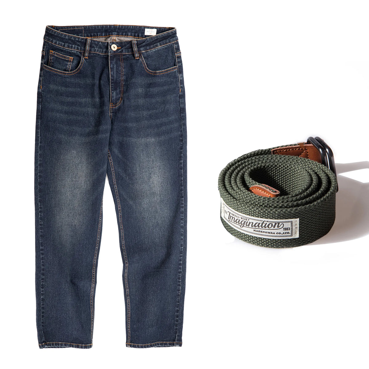 Maden Men's Vintage 11.5oz Denim Washed Straight Jeans