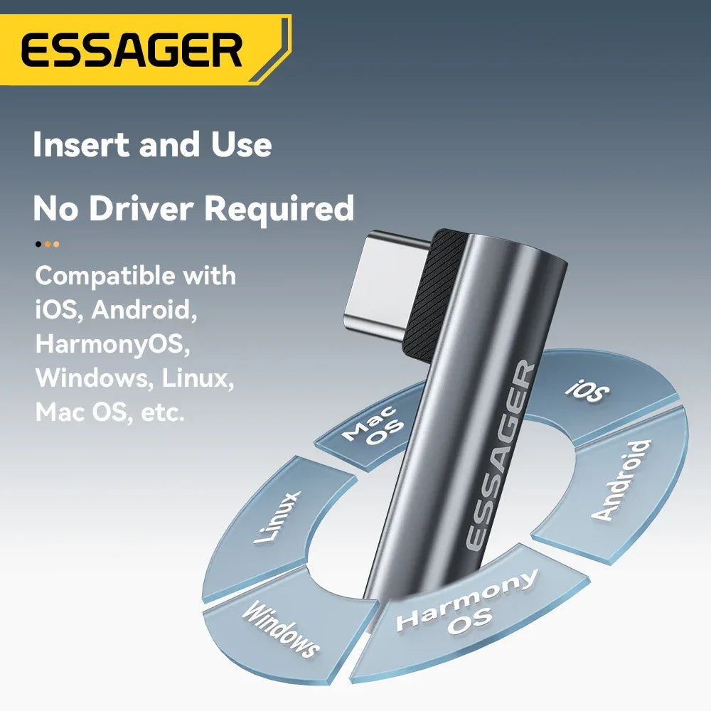 Essager L-shape Type-C to 3.5mm Jack Audio Adapter - ShopHub